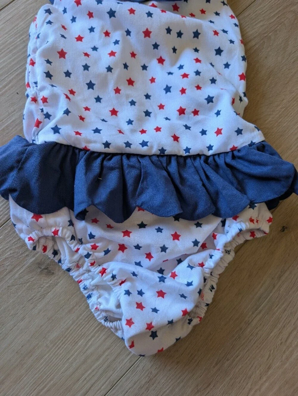 Cecil & Lou  Star Print Ruffled  One-Piece Swimsuit-Red, White, & Blue